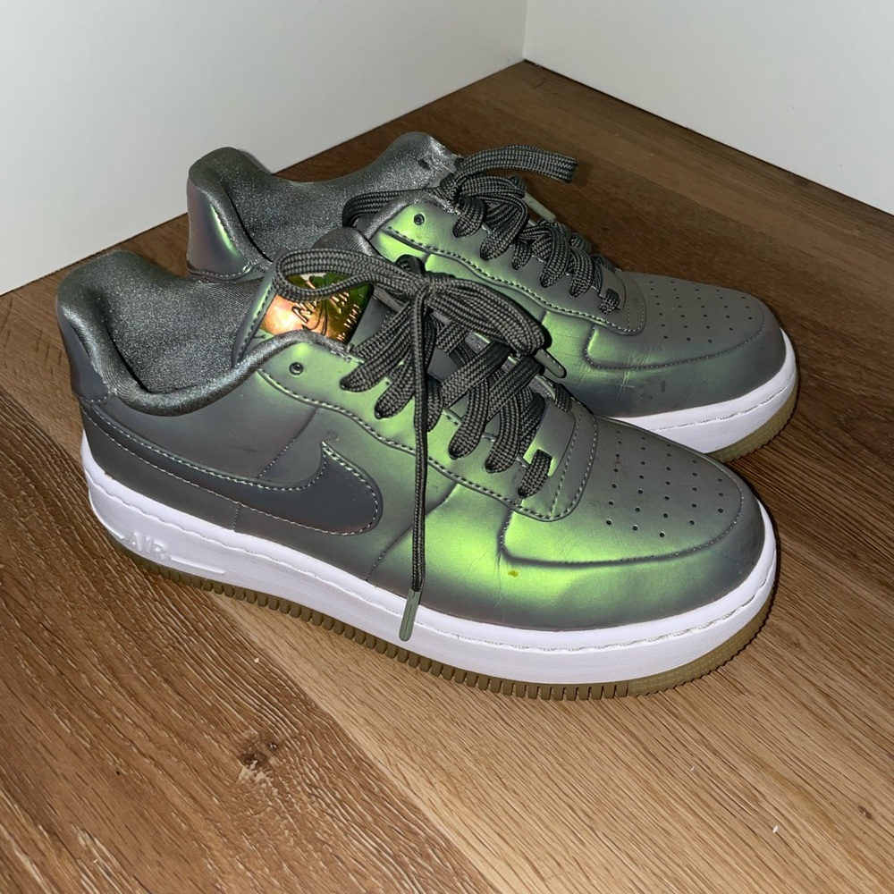 COPY - Women's Green Air Force 1 Upstep Iridescent Metallic Leather Sneakers